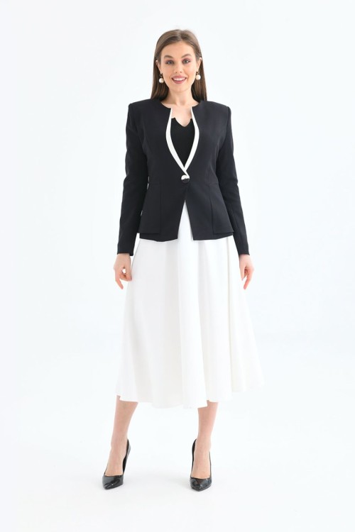 Kloş Etekli Kadın Takım Elbise Siyah