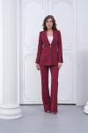 Kol Aksesuarlı İspanyol Paça Pantolonlu Kadın Takım Elbise Bordo
