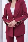 Kol Aksesuarlı İspanyol Paça Pantolonlu Kadın Takım Elbise Bordo