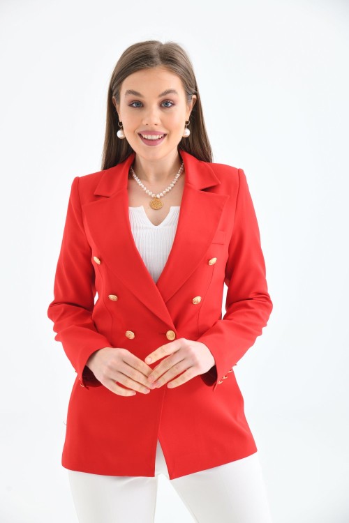 Kolu Düğmeli Blazer Kadın Ceket Kırmızı