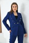 Kolu Düğmeli Blazer Kadın Ceket Lacivert