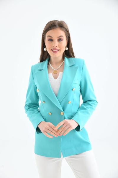 Kolu Düğmeli Blazer Kadın Ceket Turkuaz