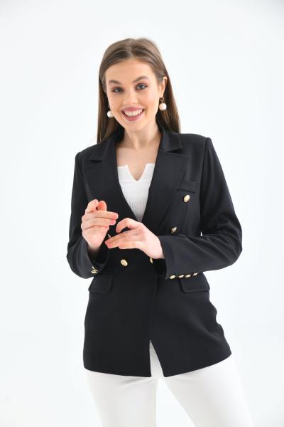 Kolu Düğmeli Blazer Kadın Ceket Siyah