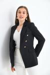 Kolu Düğmeli Blazer Kadın Ceket Siyah