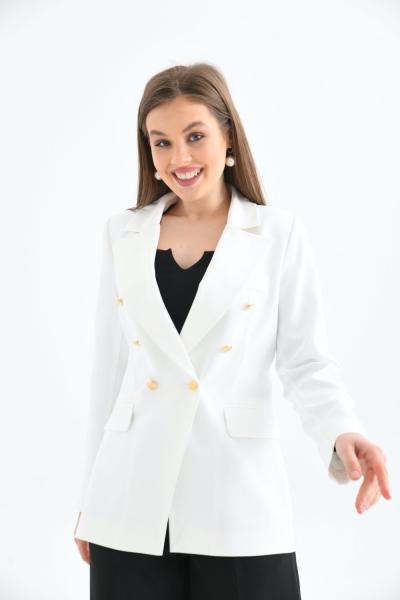 Kolu Düğmeli Blazer Kadın Ceket Beyaz