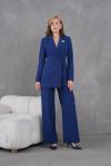 Kuşaklı Ceket Bol Paça Pantolonlu Kadın Takım Lacivert