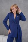 Kuşaklı Ceket Bol Paça Pantolonlu Kadın Takım Lacivert