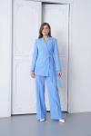 Kuşaklı Ceket Bol Paça Pantolonlu Kadın Takım Bebe Mavisi