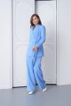 Kuşaklı Ceket Bol Paça Pantolonlu Kadın Takım Bebe Mavisi