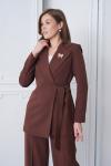 Kuşaklı Ceket Bol Paça Pantolonlu Kadın Takım Acı Kahve