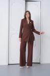 Kuşaklı Ceket Bol Paça Pantolonlu Kadın Takım Acı Kahve