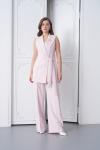Kuşaklı Broş Detay Yelekli Kadın Takım Açık Pembe
