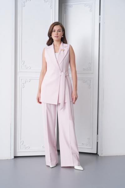 Kuşaklı Broş Detay Yelekli Kadın Takım Açık Pembe