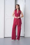 Kuşaklı Broş Detay Yelekli Kadın Takım Bordo