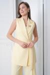 Kuşaklı Broş Detay Yelekli Kadın Takım Limon