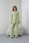 Kuşaklı Ceket Bol Paça Pantolonlu Kadın Takım Fıstık Yeşili