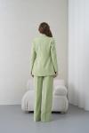 Kuşaklı Ceket Bol Paça Pantolonlu Kadın Takım Fıstık Yeşili