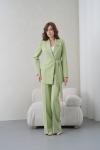 Kuşaklı Ceket Bol Paça Pantolonlu Kadın Takım Fıstık Yeşili