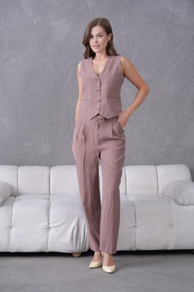 Modal Kumaş Yelekli Kadın Takım Elbise Vizon