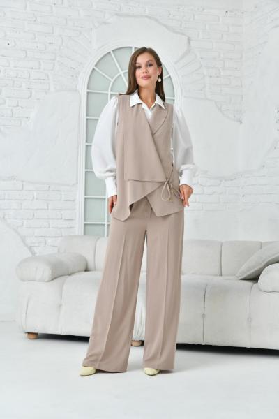 Salaş Yelekli Keten Kadın Takım Elbise Bej