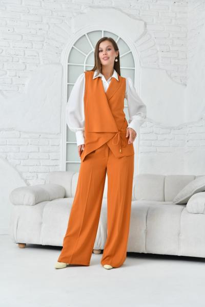 Salaş Yelekli Keten Kadın Takım Elbise Kiremit