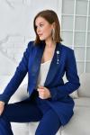 Saten Yaka Broşlu Kadın Takım Elbise Lacivert