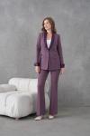 Saten Yaka Broşlu Kadın Takım Elbise Mor