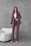 Saten Yaka Broşlu Kadın Takım Elbise Mor