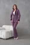 Saten Yaka Broşlu Kadın Takım Elbise Mor