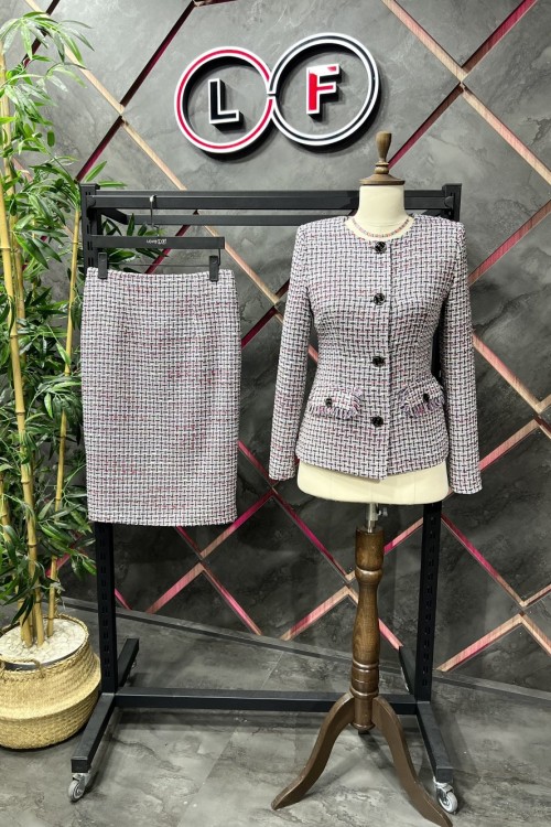 Simit Yaka Etekli Kadın Takım Elbise Lila