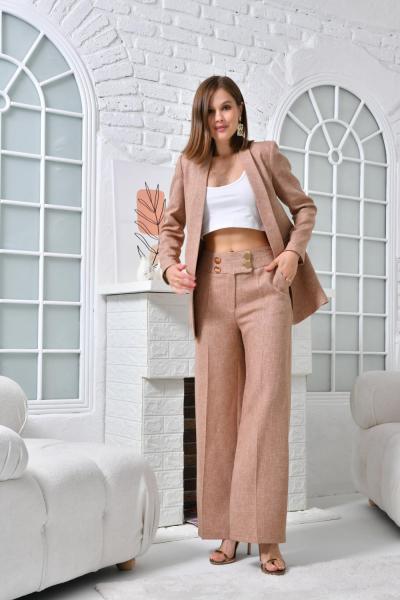 Smokin Ceketli 4 Düğmeli Salaş Pantolonlu Takım Elbise Taba