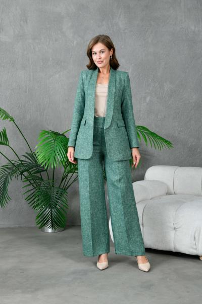 Smokin Ceketli 4 Düğmeli Salaş Pantolonlu Kadın Takım Elbise Petrol Yeşili