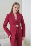 Tokalı Kuşak Ceketli Kadın Takım Elbise Bordo