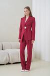 Tokalı Kuşak Ceketli Kadın Takım Elbise Bordo
