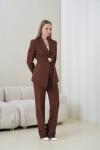 Tokalı Kuşak Ceketli Kadın Takım Elbise Acı Kahve