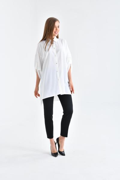 Yaka Broşlu Gömlekli Kadın Takım Beyaz