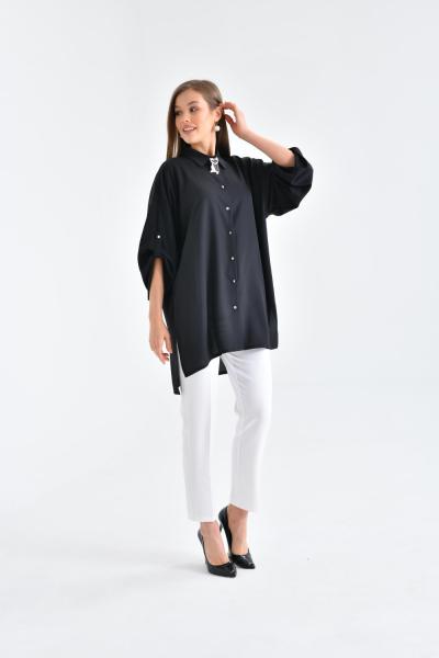 Yaka Broşlu Gömlekli Kadın Takım Siyah