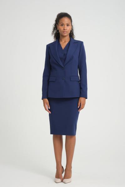 Yelek-Ceket Etekli Üçlü Kadın Takım Elbise Lacivert