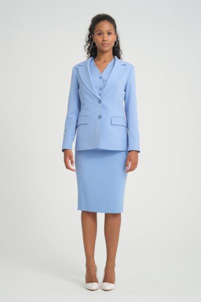 Yelek-Ceket Etekli Üçlü Kadın Takım Elbise Bebe Mavisi