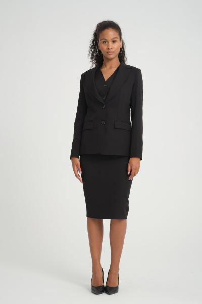 Yelek-Ceket Etekli Üçlü Kadın Takım Elbise Siyah