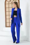 Zincirli Bol Paça Pantolon Saks Mavisi