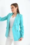 Kolu Düğmeli Blazer Kadın Ceket Turkuaz