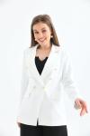 Kolu Düğmeli Blazer Kadın Ceket Beyaz