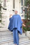 Kol Düğmeli Salaş Tunik Kadın Takım İndigo Mavisi indigo mavisi
