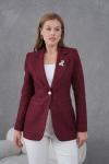 Broşlu Örgü Kumaş Kadın Ceket Bordo Bordo