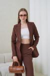 İncili Süslemeli Kadın Takım Elbise Kahverengi Kahverengi