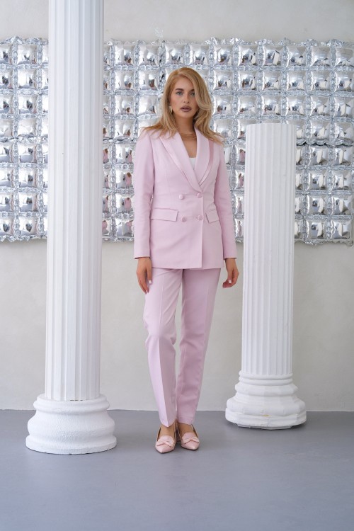 Satenli Şalyaka Kadın Takım Elbise Açık Pembe Pembe