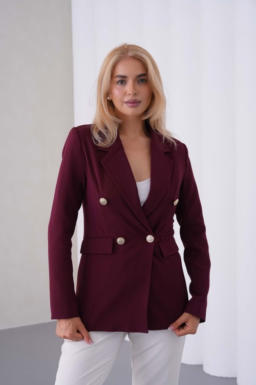 4 Düğmeli Kruvaze Kadın Ceket Bordo Bordo