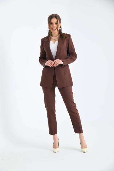 Düğmeli Atlas Kadın Takım Elbise Kahve