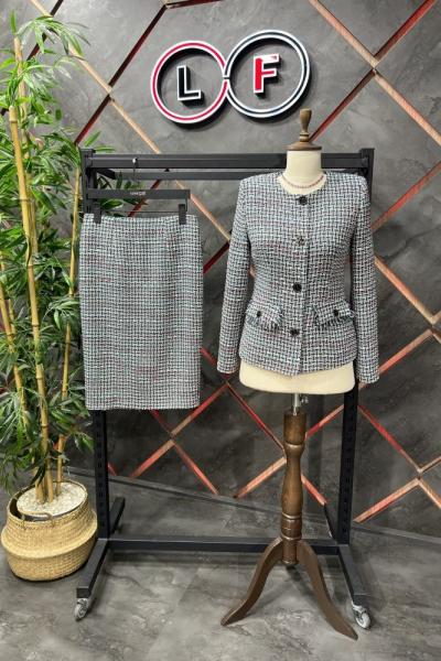 Simit Yaka Etekli Kadın Takım Elbise Turkuaz